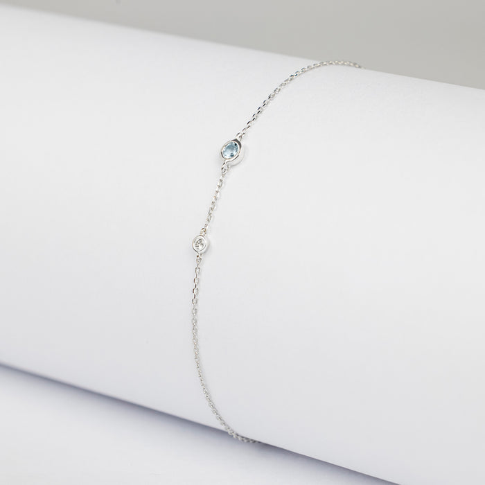 Pulsera Birthstone Premium con Aguamarina en oro blanco 14 Kt (Marzo)