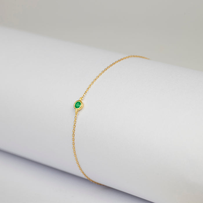 Pulsera Birthstone con Esmeralda en oro amarillo 14 Kt (Mayo)