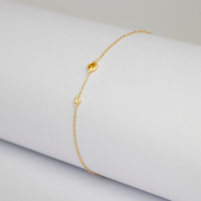 Pulsera Birthstone Premium con Citrino y Diamante en oro amarillo 14 Kt (Noviembre)