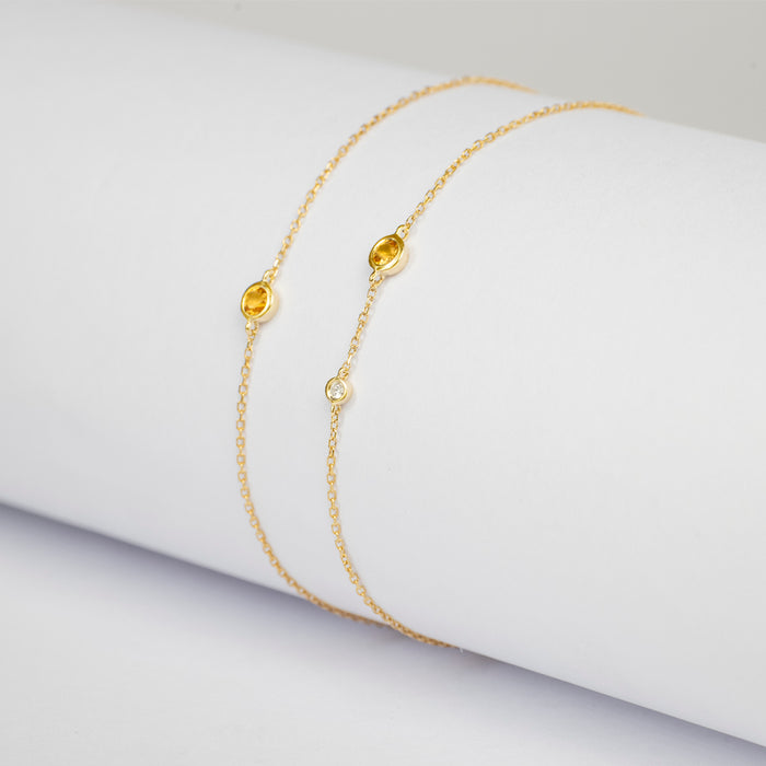 Pulsera Birthstone Premium con Citrino y Diamante en oro amarillo 14 Kt (Noviembre)