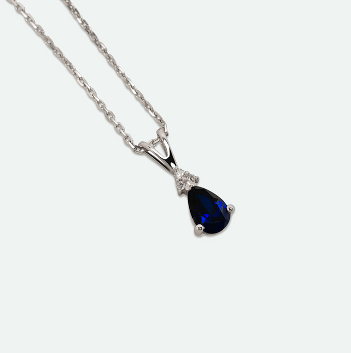 Colgante de plata con diamante y Zafiro Nano ovalado