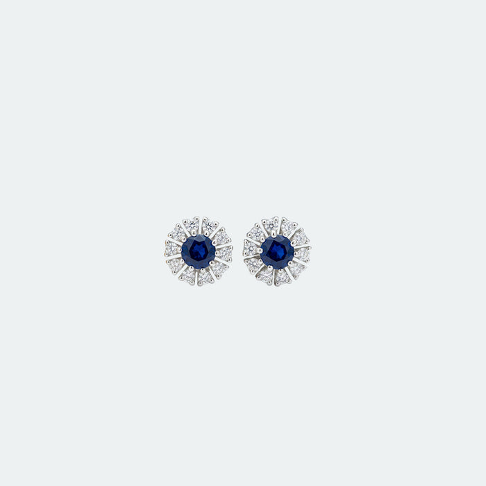 Aretes Zafiros y Diamantes en Oro Blanco 14 Kt