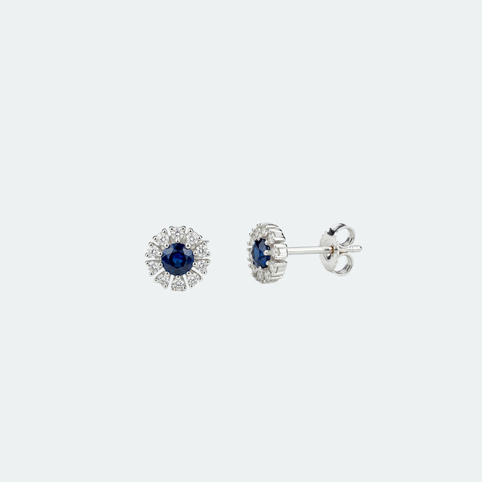 Aretes Zafiros y Diamantes en Oro Blanco 14 Kt