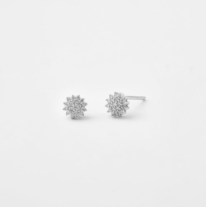 Aretes roseta Diamantes en Oro Blanco 14 Kt