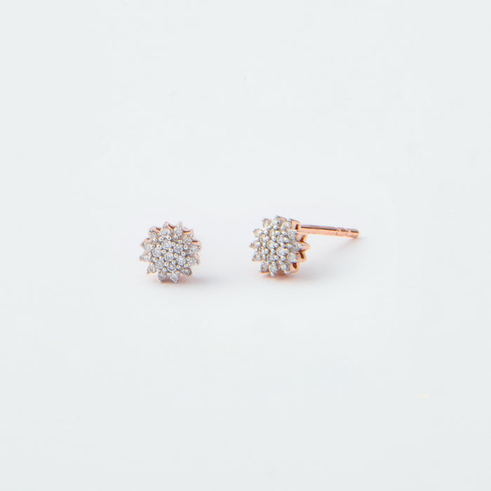 Aretes roseta Diamantes en Oro Rosa 14 Kt