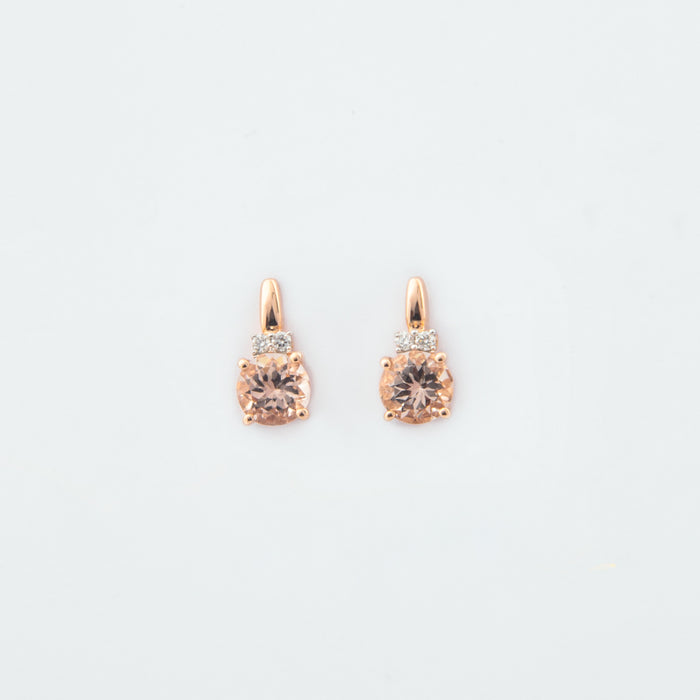 Aretes Morganita Durazno y Diamantes en Oro Blanco 14 Kt