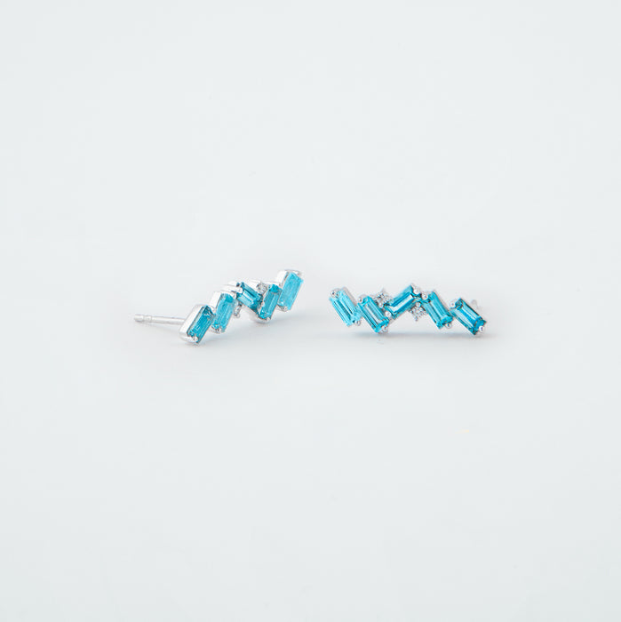 Aretes Topacio Azul Londres, Topacio Azul Suizo y Diamantes en Oro Blanco 14Kt