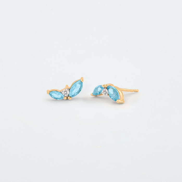 Aretes Topacio Azul Londres, Topacio Azul Suizo y Topacio Azul Cielo en Oro Amarillo 14Kt