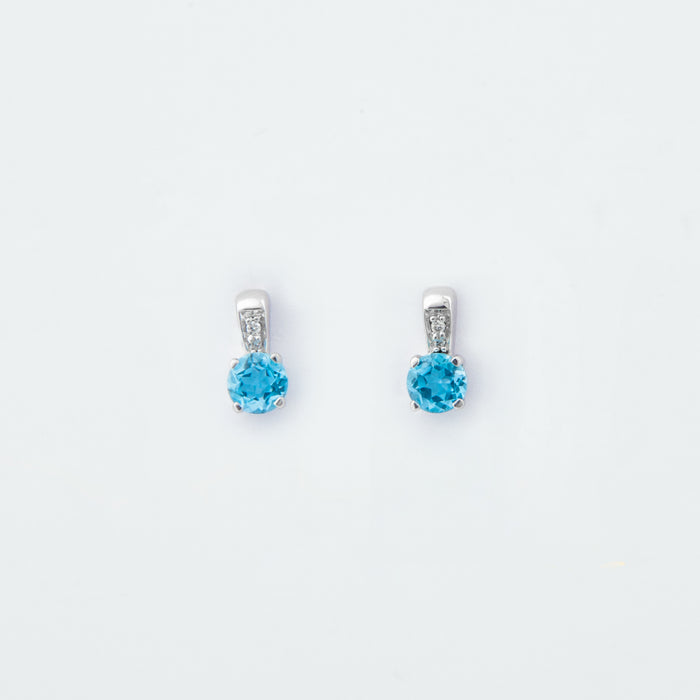 Aretes Topacio Azul y Diamantes en Oro Blanco